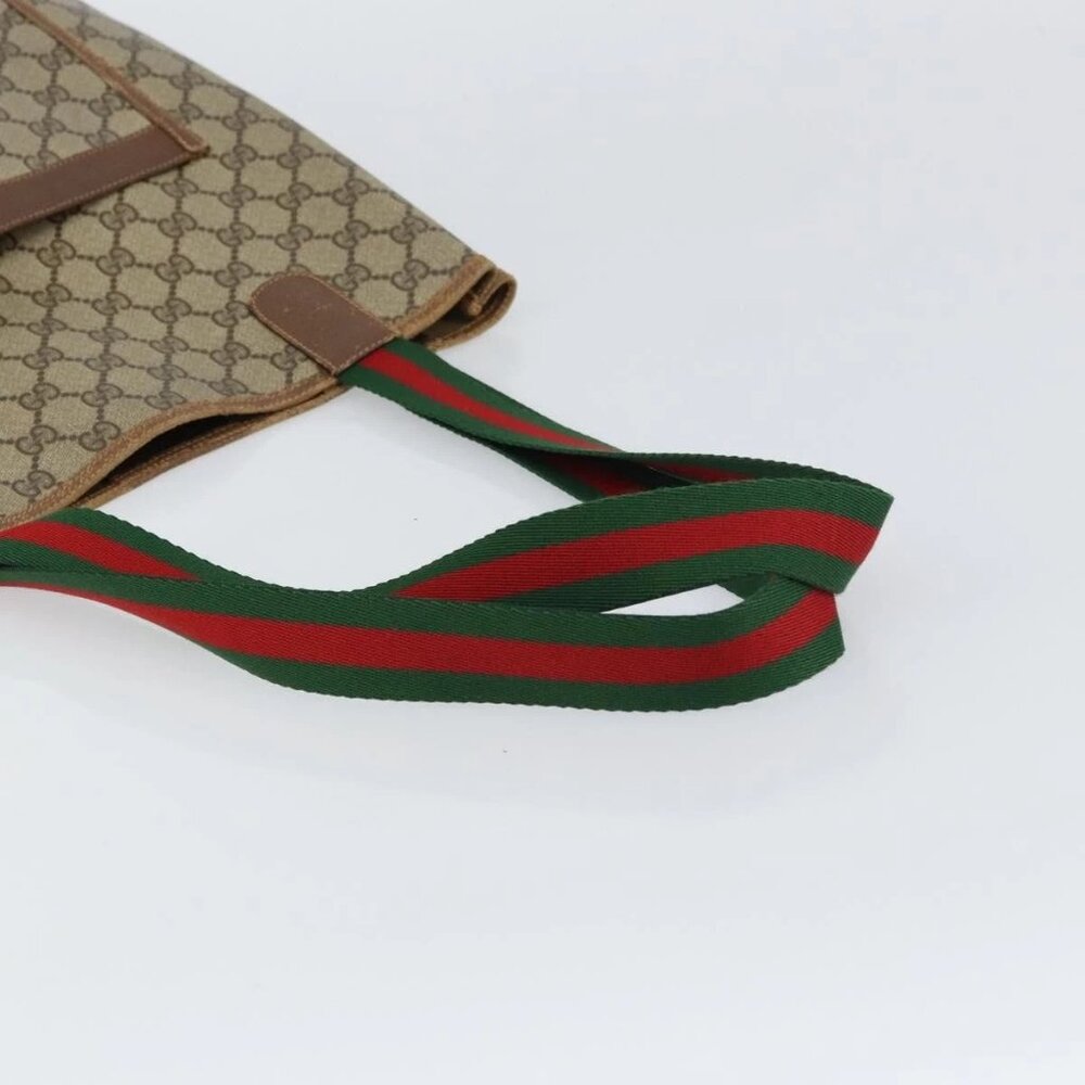 GUCCI GG Supreme Web Sherry Line Tote Bag PVC Beige Red 89 02 003 Auth ep12439 - Picture 8 of 15
